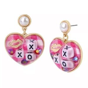 Betsey Johnson XOX Heart Gingham Earrings New